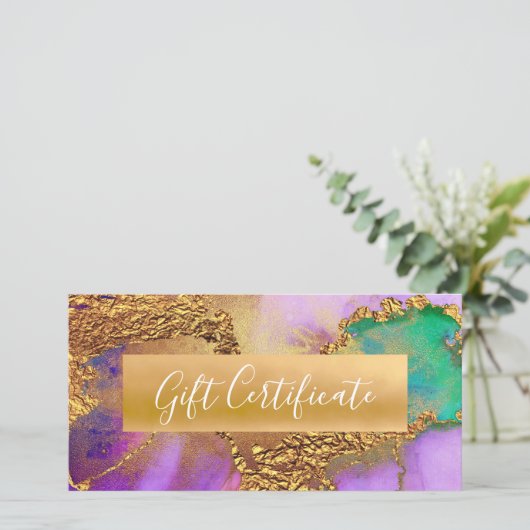 Paarse Gouden Groene Aqua Waterverf Cadeaubon (Staand voorkant)