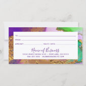 Paarse Gouden Groene Aqua Waterverf Cadeaubon (Achterkant)