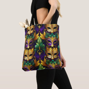 PAARSE GOUDEN GROENE MARDI GRASMASKERS TOTE BAG