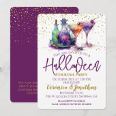 Paarse gouden Halloween Cocktail Party Kaart (Voorkant / Achterkant)