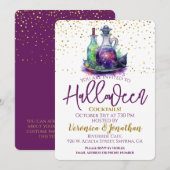 Paarse gouden Halloween Cocktail Party Kaart (Voorkant / Achterkant)