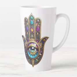 Paarse Gouden Hamsa met Blauwgroene Kleur Derde Oo Latte Mok