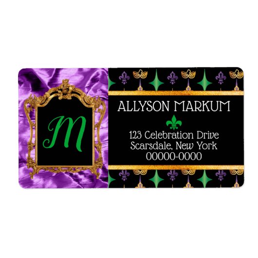 Paarse gouden harlekijntjes Mardi Gras retouradres Etiket (Voorkant)