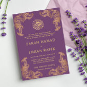 Paarse  gouden hoek islamitische moslimbruiloft kaart