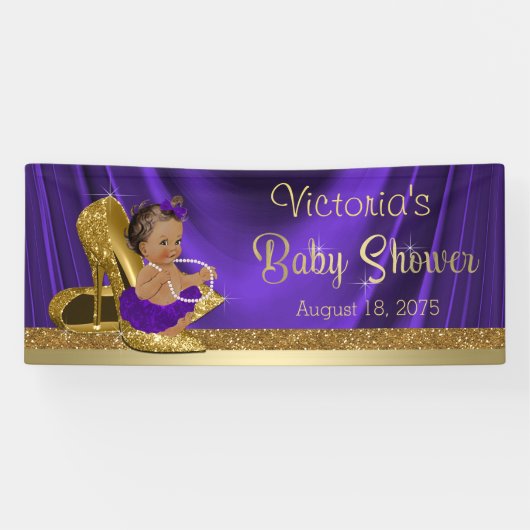 Paarse gouden hoge hak schoen etnisch meisje Baby  Spandoek (Horizontaal)