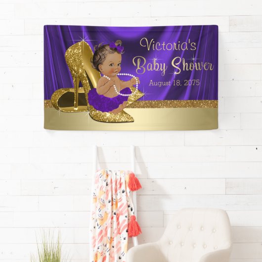 Paarse gouden hoge hak schoen etnisch meisje Baby  Spandoek (Insitu)