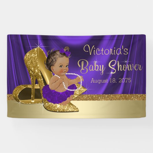 Paarse gouden hoge hak schoen etnisch meisje Baby  Spandoek (Horizontaal)