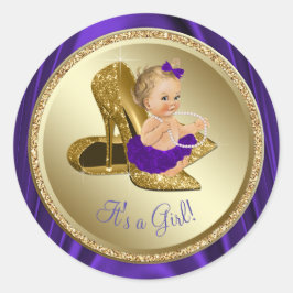Paarse gouden hoge hak schoen meisje Baby shower Ronde Sticker
