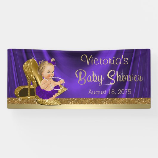 Paarse gouden hoge hak schoen meisje Baby shower Spandoek (Horizontaal)
