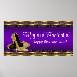 Paarse Gouden Hoge Hak Verjaardagsfeest Banner Poster