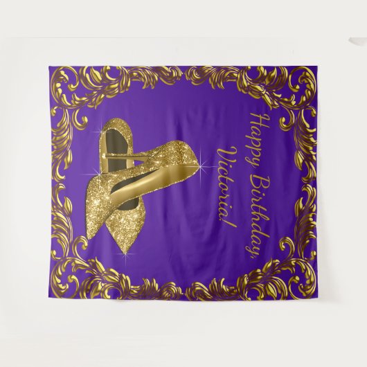 Paarse Gouden Hoge Hak Verjaardagsfeest XL Achterg Wandkleed (Voorkant (horizontaal))