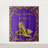 Paarse Gouden Hoge Hak Verjaardagsfeest XL Achterg Wandkleed (Voorkant)