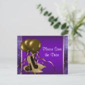 Paarse gouden hoge hakschoen Sla de datum op Aankondigingskaart (Staand voorkant)