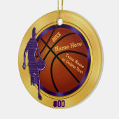 Paarse, gouden, honkbalversieringen voor jongens,  keramisch ornament (Links)