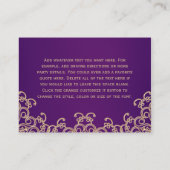 Paarse gouden Indiase stijl receptie behuizing Kaa Informatiekaartje (Achterkant)