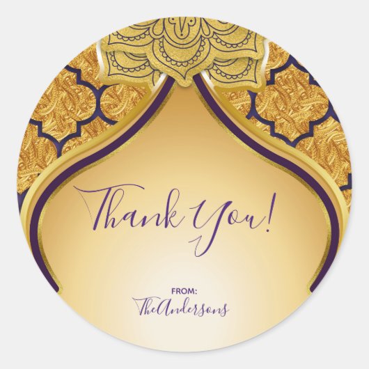 Paarse & Gouden Indische Arabische Marokkaanse Par Ronde Sticker (Voorkant)