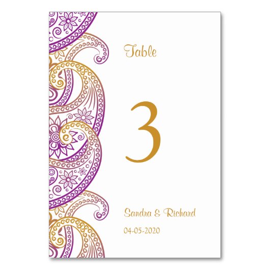 Paarse & Gouden Indische Paisley Bruiloft Kaart (Voorkant)