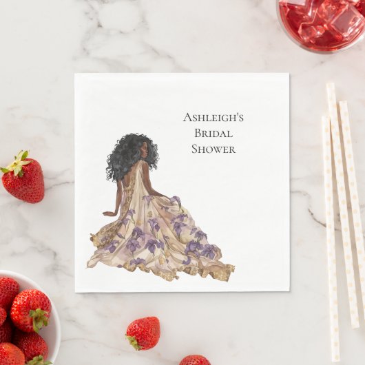 Paarse Gouden Iris Bloemen Vrijgezellenfeest Zwart Servet (Insitu)