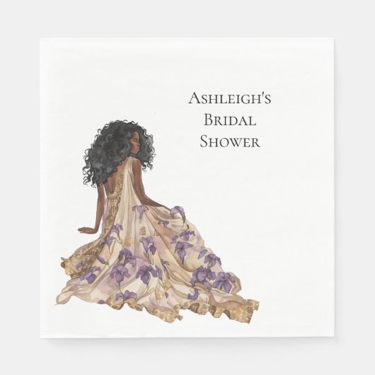 Paarse Gouden Iris Bloemen Vrijgezellenfeest Zwart Servet (Voorkant)