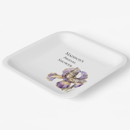 Paarse Gouden Iris Floral Butterfly Vrijgezellenfe Papieren Bordje (Gebogen)