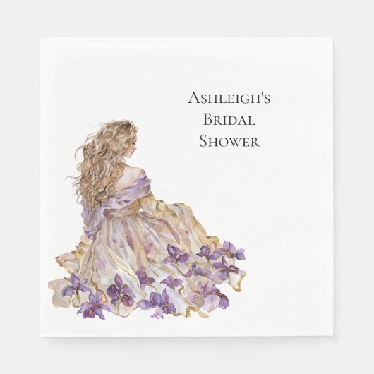 Paarse Gouden Iris Floral Vrijgezellenfeest Jurk Servet (Voorkant)