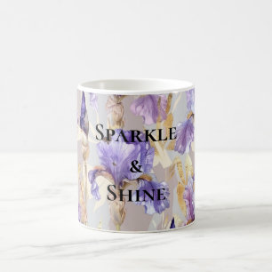 Paarse gouden irisbloemen koffiemok