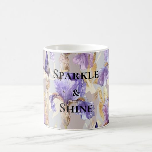 Paarse gouden irisbloemen koffiemok (Center)