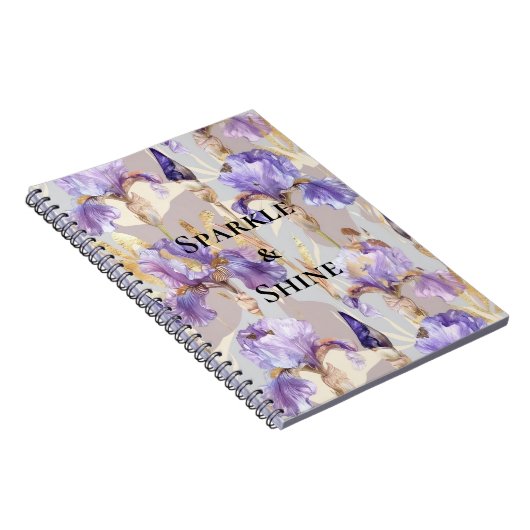 Paarse gouden irisbloemen notitieboek (Rechterzijde)