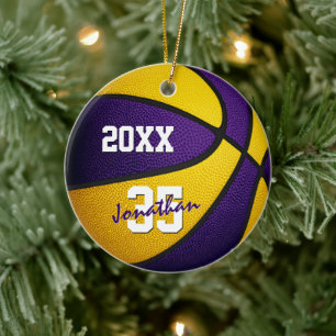 paarse gouden jongens, jongens, basketbal keramisch ornament