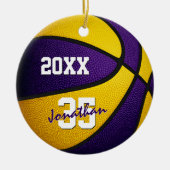 paarse gouden jongens, jongens, basketbal keramisch ornament (Voorkant)