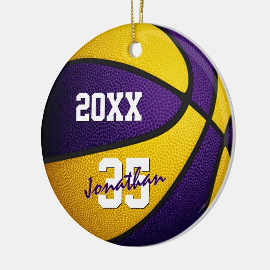 paarse gouden jongens, jongens, basketbal keramisch ornament (Links)