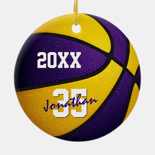 paarse gouden jongens, jongens, basketbal keramisch ornament (Achterkant)