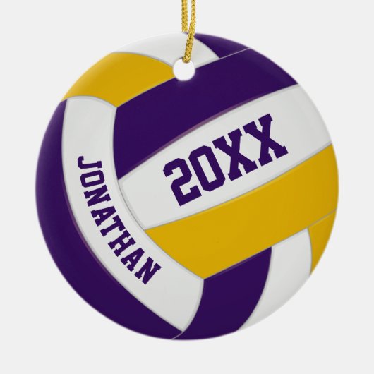 paarse gouden jongens, team kleuren volleybal keramisch ornament (Voorkant)
