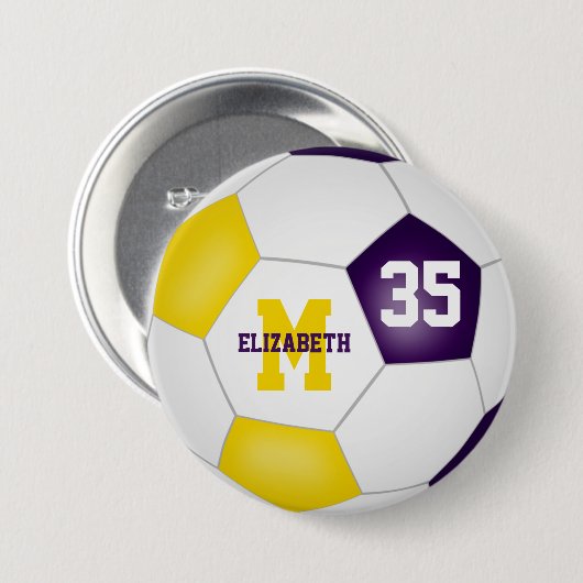 paarse gouden jongens voetbalploegen kleuren ronde button 7,6 cm (Voorkant /achterkant)