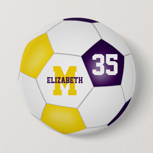 paarse gouden jongens voetbalploegen kleuren ronde button 7,6 cm (Voorkant)