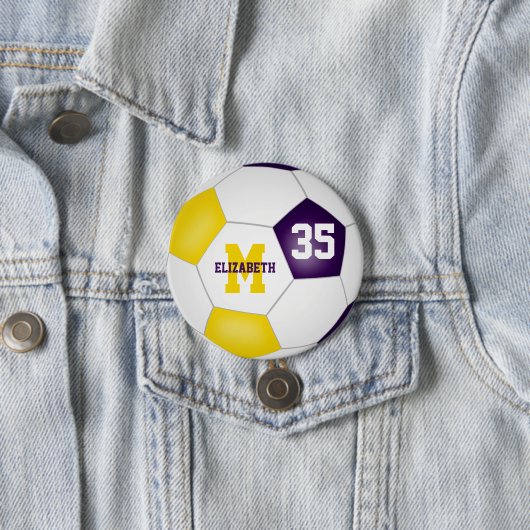 paarse gouden jongens voetbalploegen kleuren ronde button 7,6 cm (In situ)