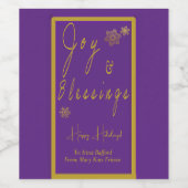  Paarse & gouden 'Joy & Blessings' Wijn Etiket (Enkel label)