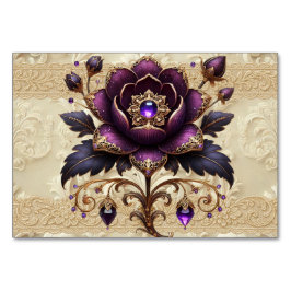 Paarse & gouden juwelen Bloemen Tafel Nummer Kaart