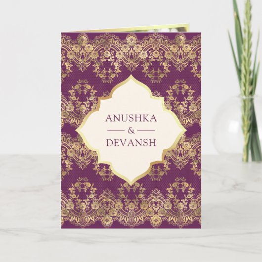 Paarse gouden kant QR Code Foto Indiase bruiloft (Voorkant)