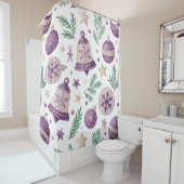 Paarse & Gouden Kerst Ornament Douchegordijn – (In situ)