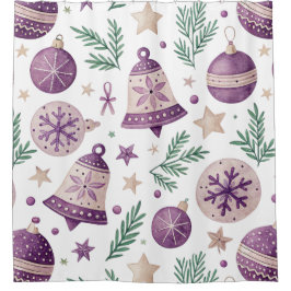 Paarse & Gouden Kerst Ornament Douchegordijn –