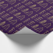Paarse gouden kerstbomen Pattern Modern Cadeaupapier (Hoek)