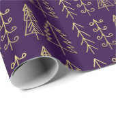 Paarse gouden kerstbomen Pattern Modern Cadeaupapier (Rol Hoek)