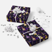 Paarse & Gouden Kerstboom Sneeuwval Luxe Kerstmis Cadeaupapier