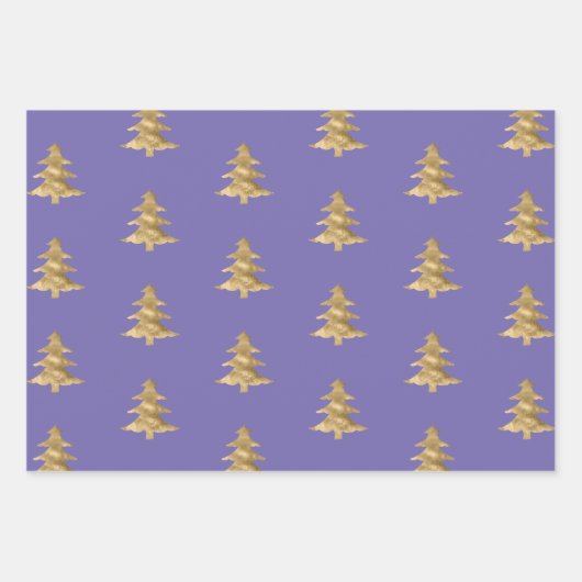 Paarse gouden kerstboom strepen schitteren inpakpapier vel (Voorkant)