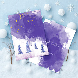 Paarse Gouden Kerstboom Waterverf Kunst Folie H Feestdagenkaart