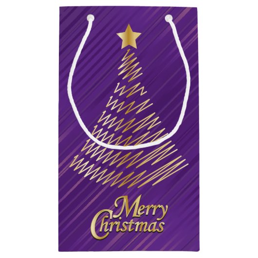 Paarse gouden kerstfeestjes en goudbomen klein cadeauzakje (Achterkant)