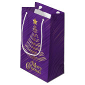 Paarse gouden kerstfeestjes en goudbomen klein cadeauzakje (Achterkant Gekanteld)