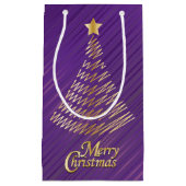 Paarse gouden kerstfeestjes en goudbomen klein cadeauzakje (Voorkant)