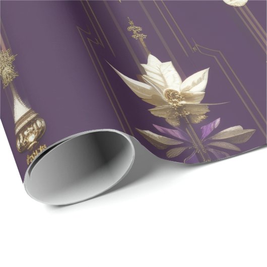  Paarse & Gouden Kerstverpakking Papier (Rol Hoek)